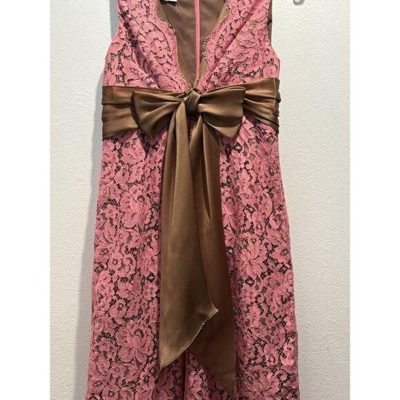 Kay Unger Size 2 Pink Lace Dress Bow Wedding Romantic Evening Retro - Picture 4 of 8